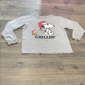 Peanuts Gray Long Sleeve Tee with Snoopy and Woodstock Chillin' Design